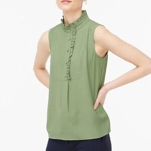 J. CREW Moss Green Ruffle-trim‎ Chiffon Tank Top Size 12